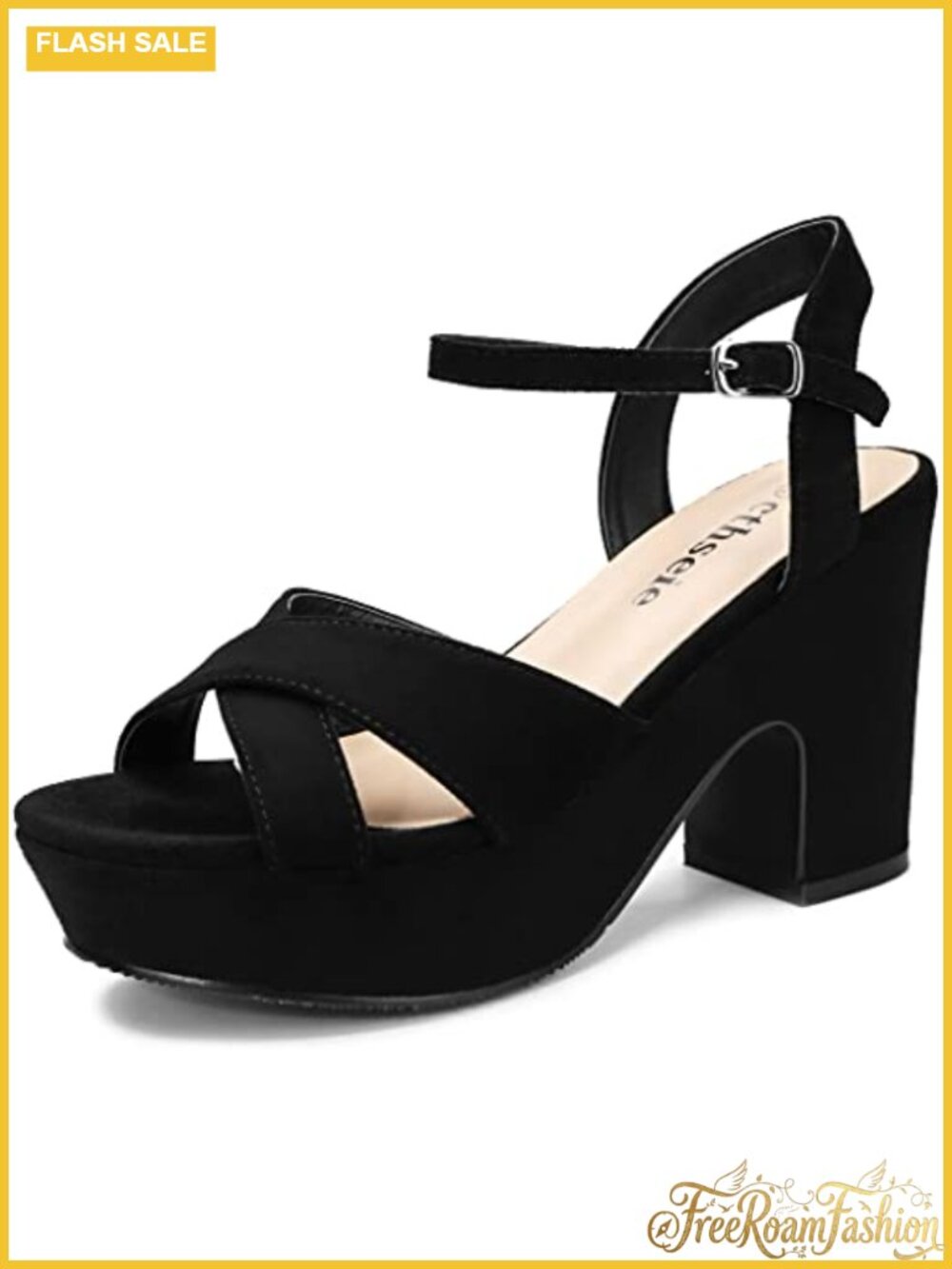 Platform Wedge Heels Suede Block Chunky High Heel Ankle Strap Open Toe